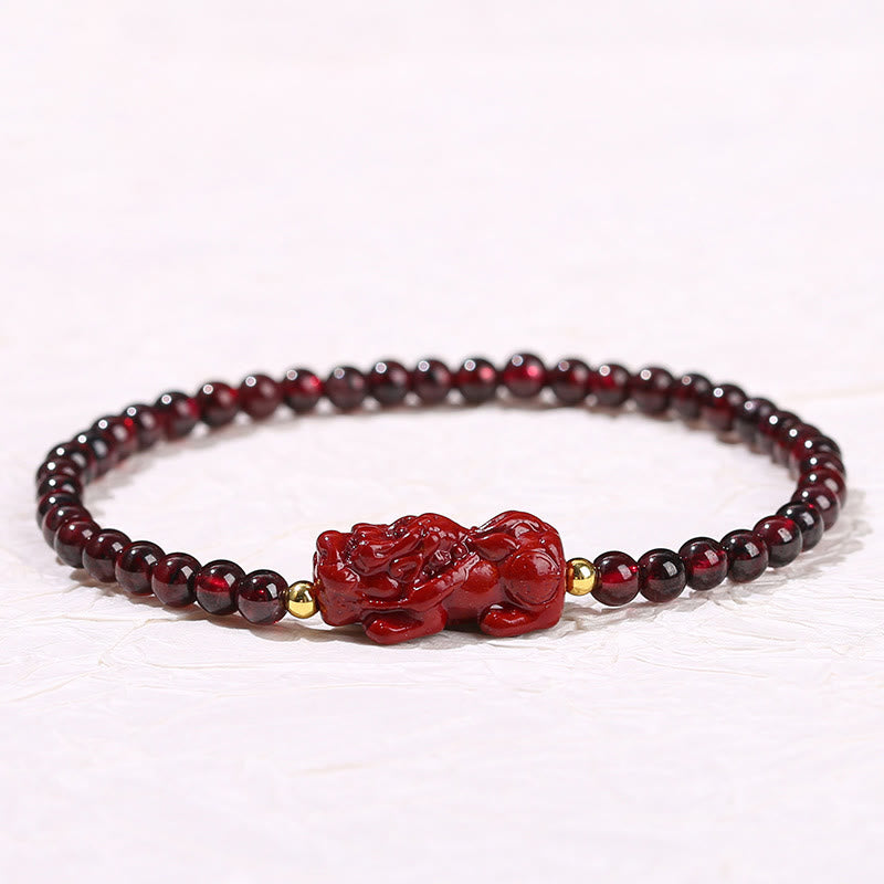 Garnet Cinnabar PiXiu Strawberry Quartz Square Bead Protection Bracelet - Image 6