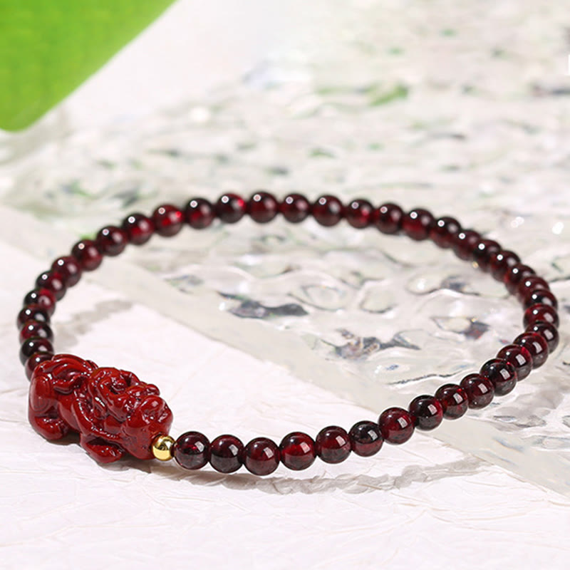 Garnet Cinnabar PiXiu Strawberry Quartz Square Bead Protection Bracelet - Image 7