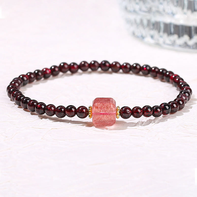 Garnet Cinnabar PiXiu Strawberry Quartz Square Bead Protection Bracelet - Image 14