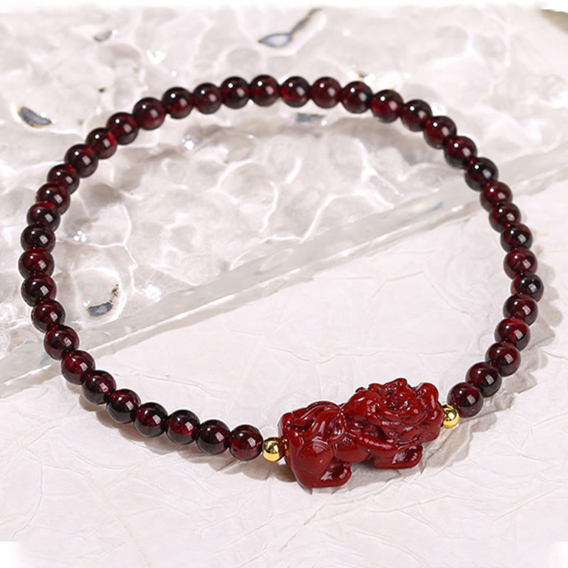 Garnet Cinnabar PiXiu Strawberry Quartz Square Bead Protection Bracelet - Image 3