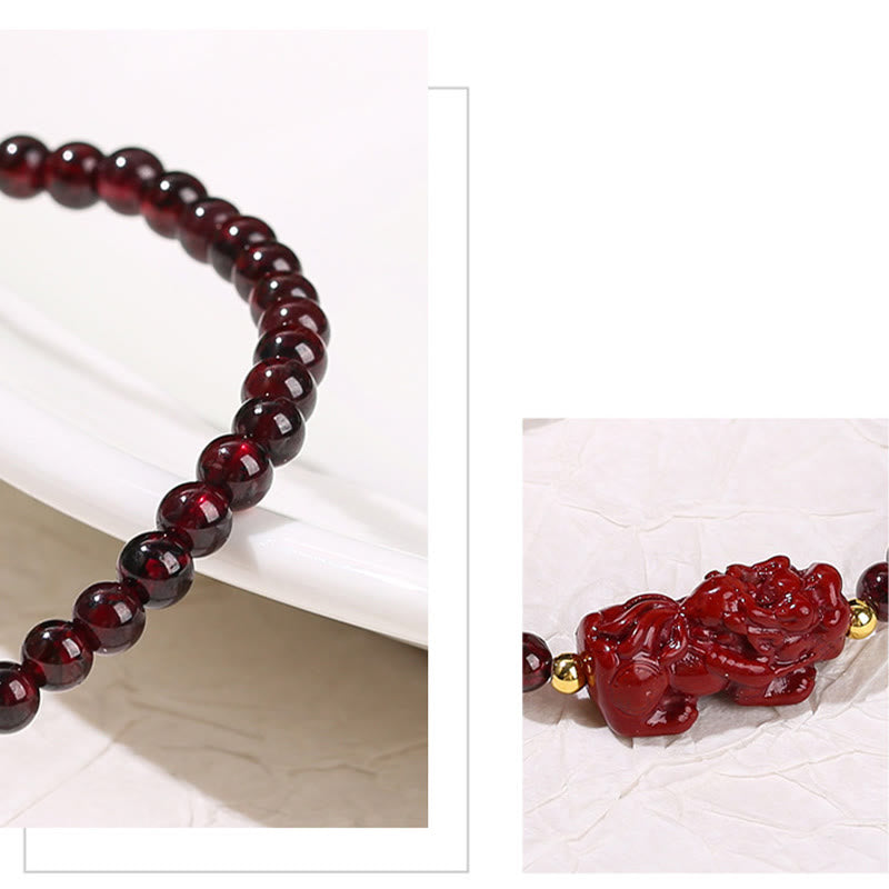 Garnet Cinnabar PiXiu Strawberry Quartz Square Bead Protection Bracelet - Image 9