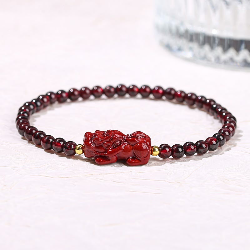 Garnet Cinnabar PiXiu Strawberry Quartz Square Bead Protection Bracelet