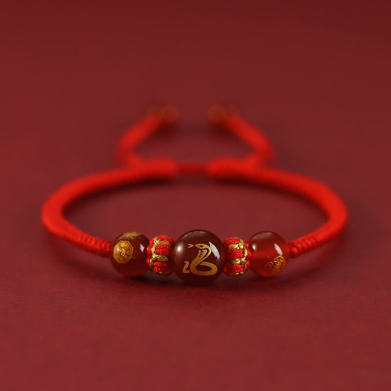 Handmade Red Agate Chinese Zodiac Red String Braided Protection Bracelet