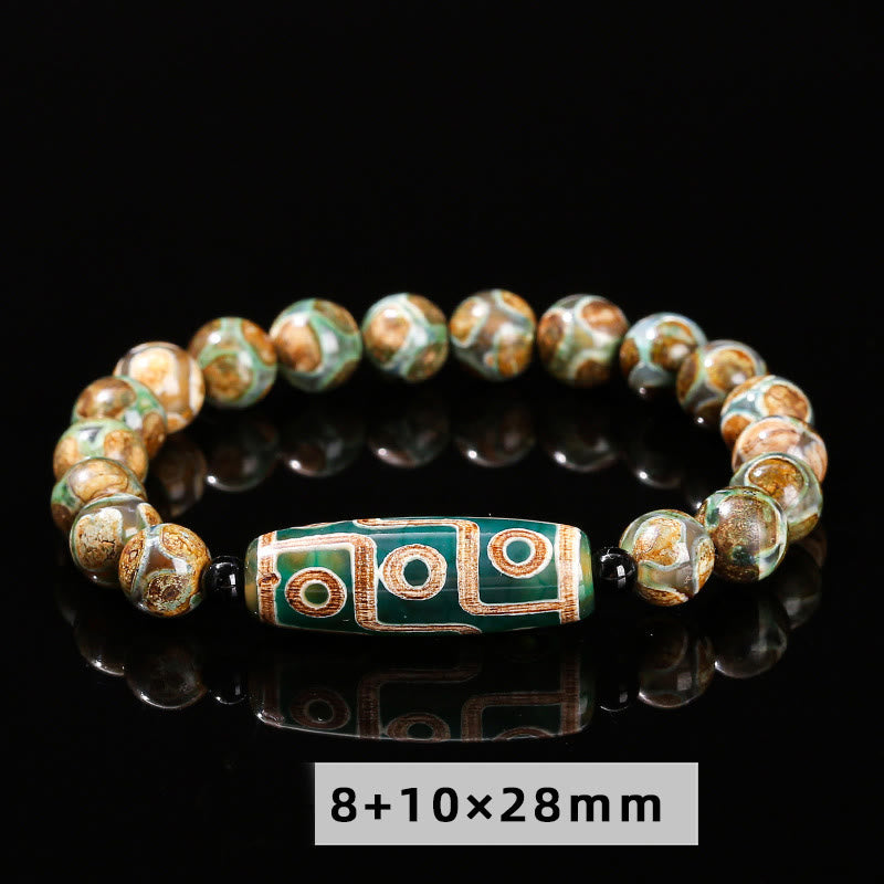 Tibetan Nine-eye Dzi Bead Natural Sandalwood White Cat's Eye Agate Power Protection Bracelet