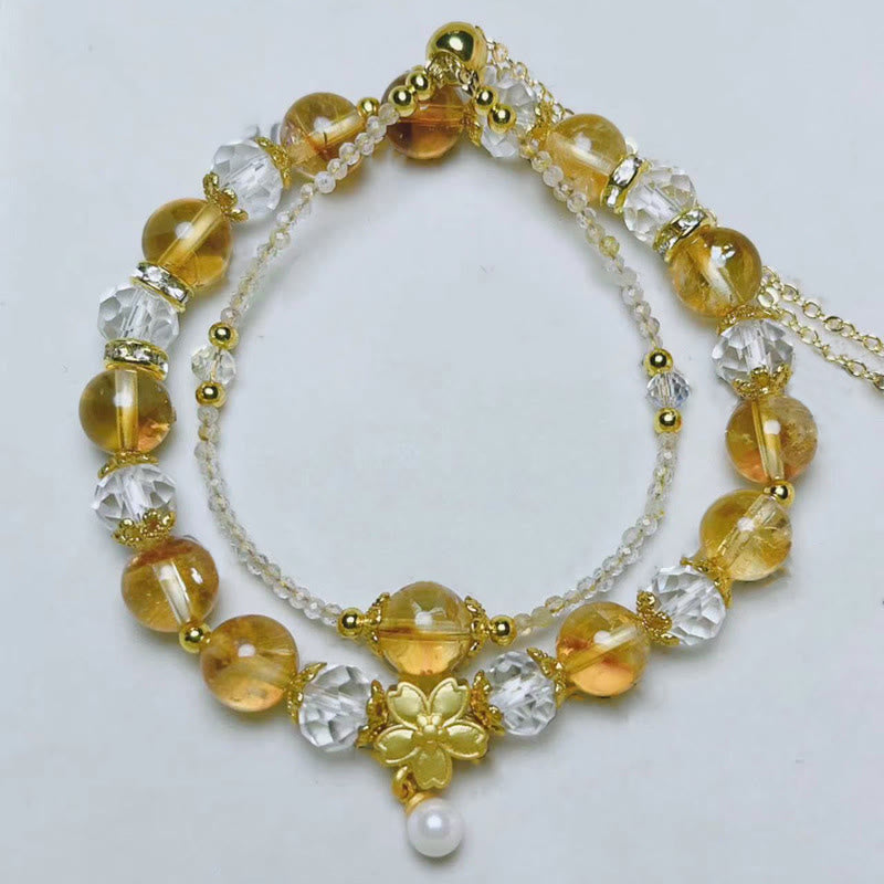 Natural Citrine Glass Beads Flower Multiple Layers Prosperity Bracelet - Image 4