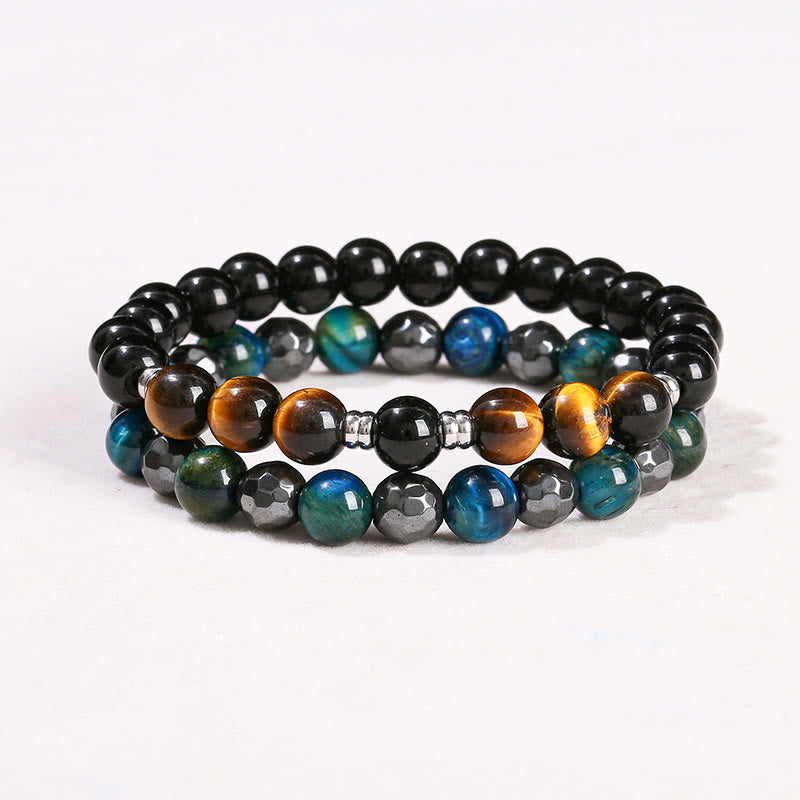 2Pcs Hematite Tiger Eye Blue Tiger Eye Powerful Bracelet Set