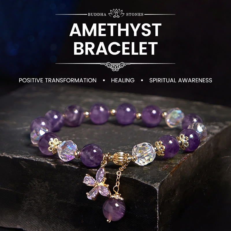Natural Amethyst Crystal Spiritual Butterfly Charm Bracelet