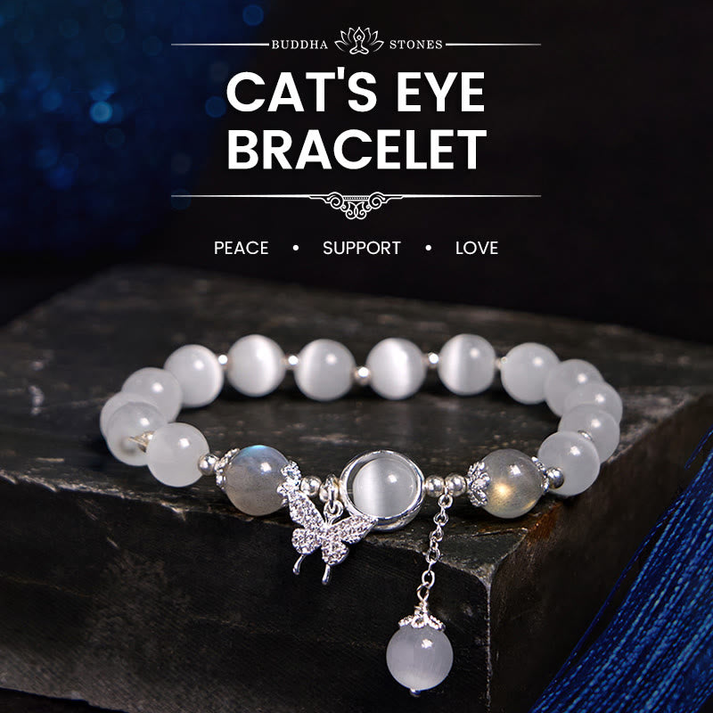 Cat's Eye Moonstone Butterfly Star Charm Support Bracelet