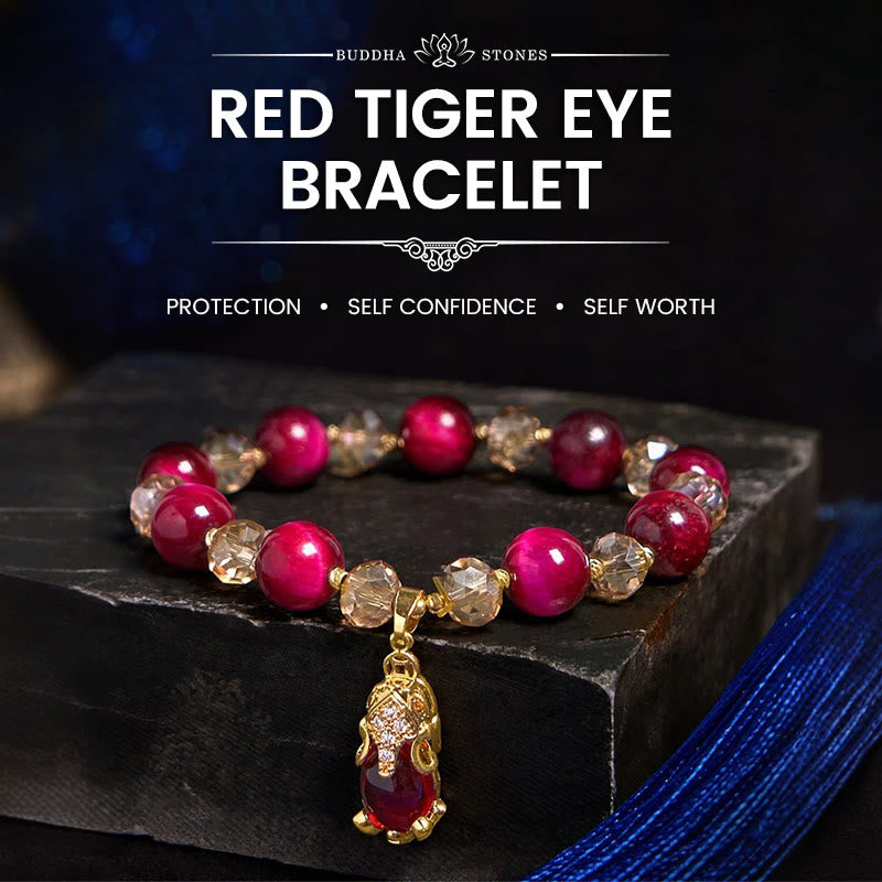Red Tiger Eye PiXiu Fox Protection Self Confidence Bracelet