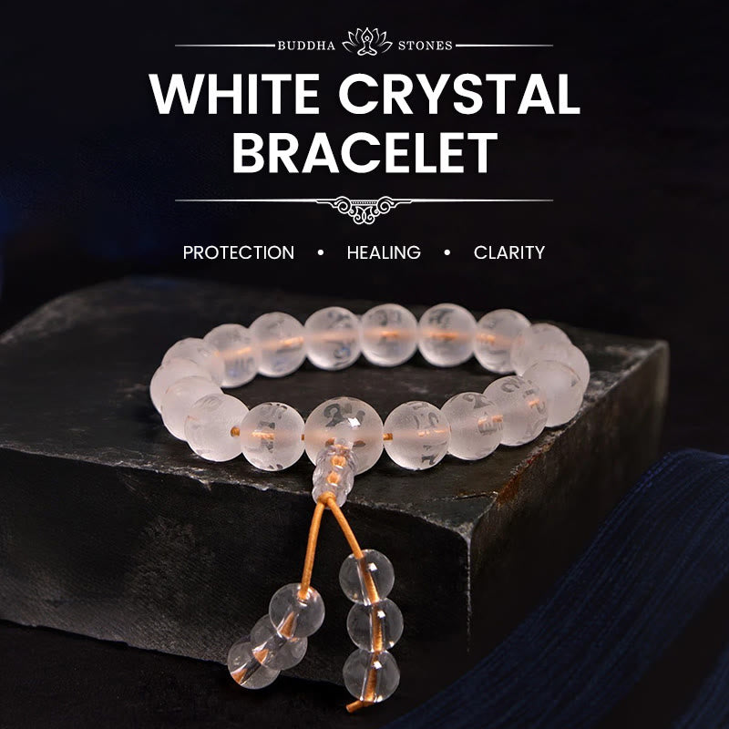 Tibet White Crystal Black Onyx Om Mani Padme Hum Meditation Bracelet