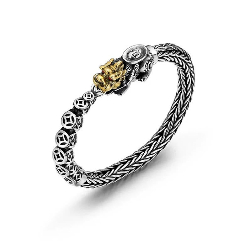925 Sterling Silver PiXiu Copper Coins Ingot Wealth Bracelet Bangle