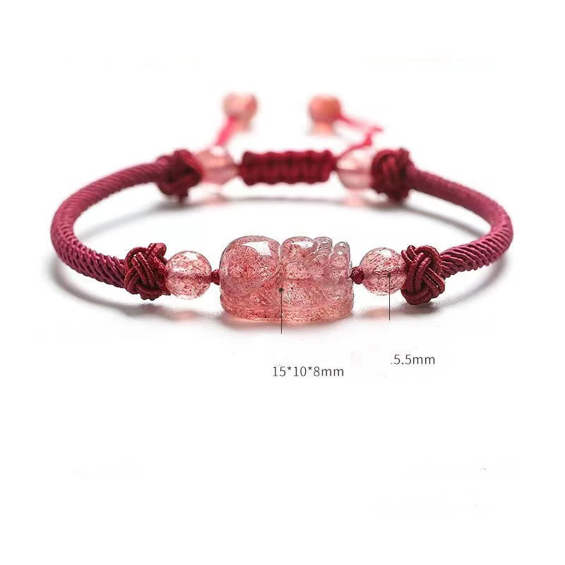 Natural Strawberry Quartz PiXiu Red String Braided Protection Bracelet - Image 4