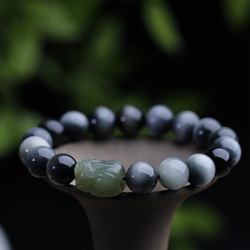 Natural Eagle's Eye Stone Hetian Jade Pixiu Confidence Bracelet