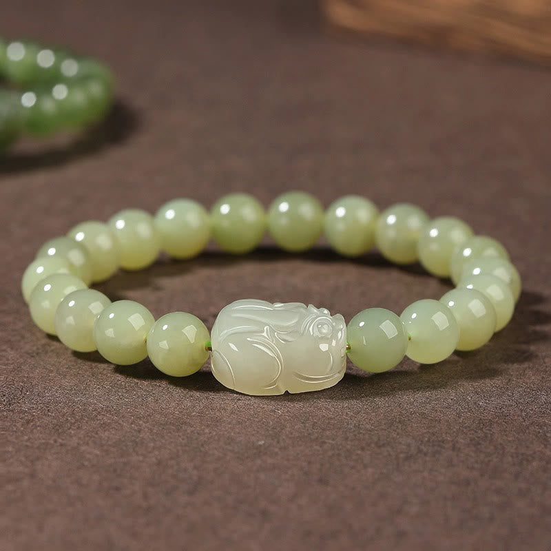 Natural Hetian Jade PiXiu Carved Luck Bracelet