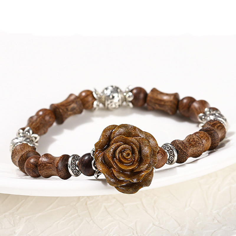 Sandalwood Bamboo Pattern Camellia Healing Bracelet - Image 3