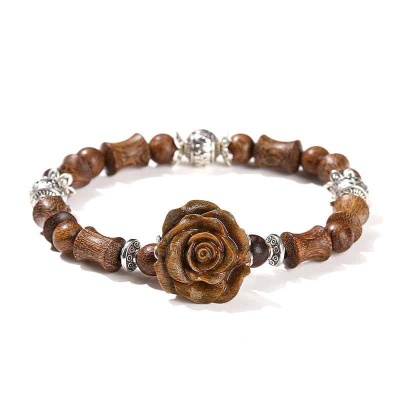 Sandalwood Bamboo Pattern Camellia Healing Bracelet - Image 15