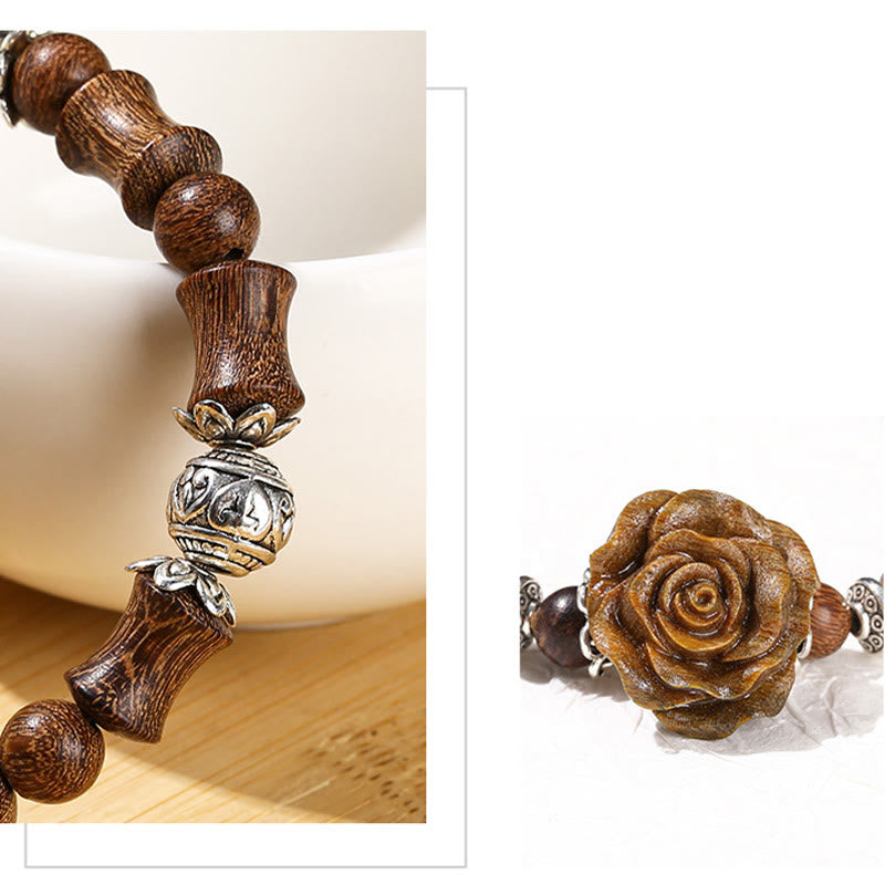 Sandalwood Bamboo Pattern Camellia Healing Bracelet - Image 14