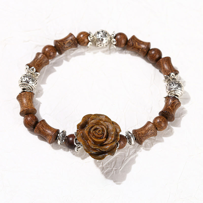Sandalwood Bamboo Pattern Camellia Healing Bracelet - Image 9