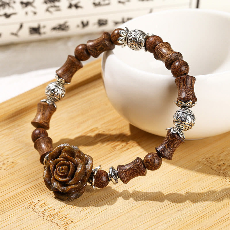 Sandalwood Bamboo Pattern Camellia Healing Bracelet - Image 4