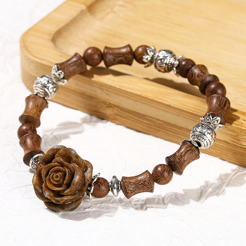 Sandalwood Bamboo Pattern Camellia Healing Bracelet - Image 6