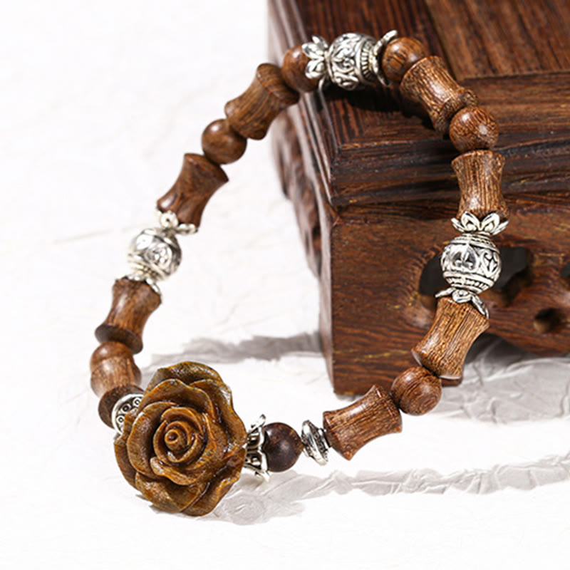 Sandalwood Bamboo Pattern Camellia Healing Bracelet - Image 11