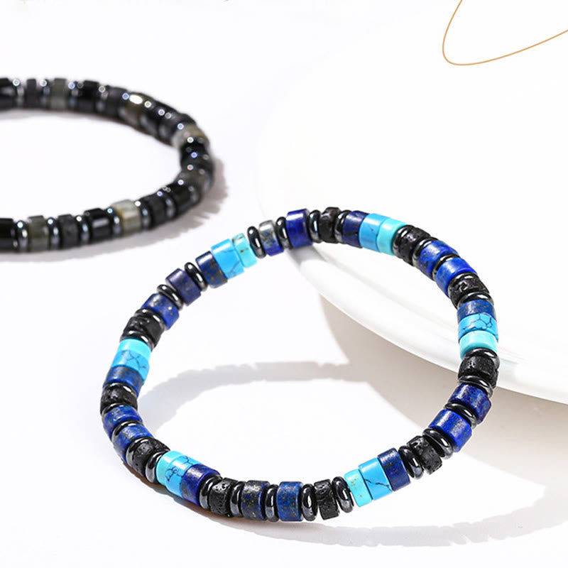 Hematite Turquoise Lazurite Lava Rock Black Glitter Stone Support Bracelet - Image 10