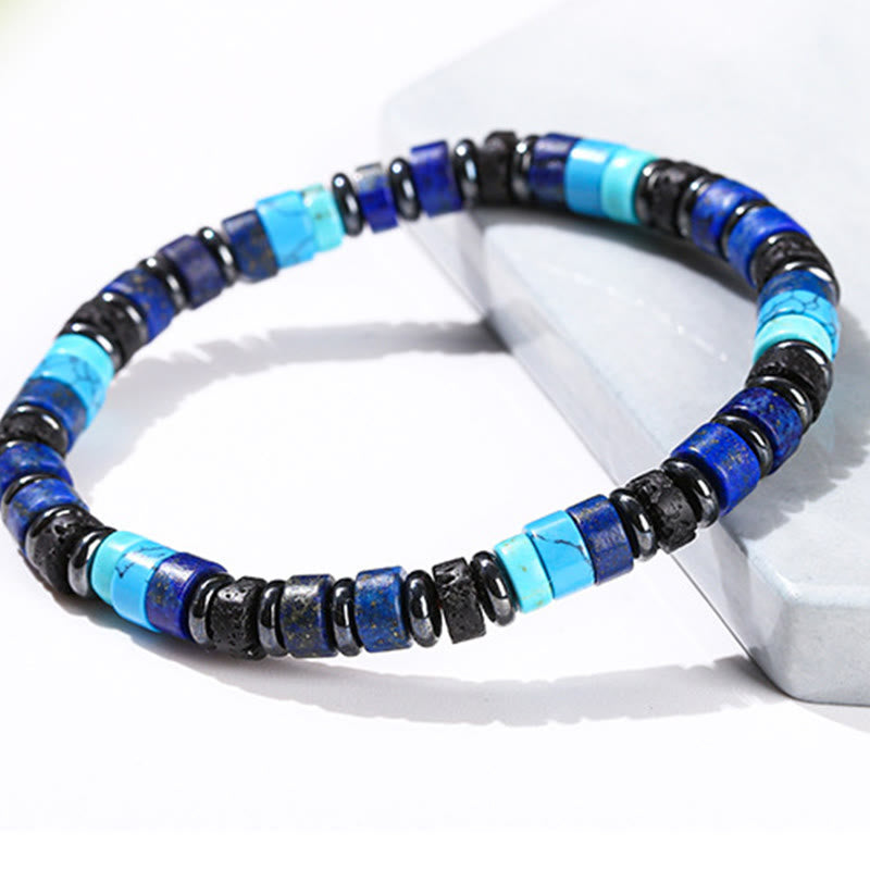 Hematite Turquoise Lazurite Lava Rock Black Glitter Stone Support Bracelet - Image 5