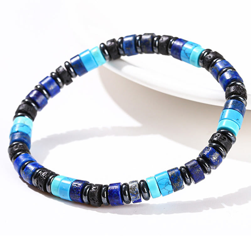 Hematite Turquoise Lazurite Lava Rock Black Glitter Stone Support Bracelet - Image 7