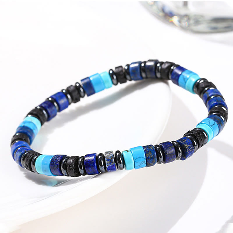 Hematite Turquoise Lazurite Lava Rock Black Glitter Stone Support Bracelet - Image 8