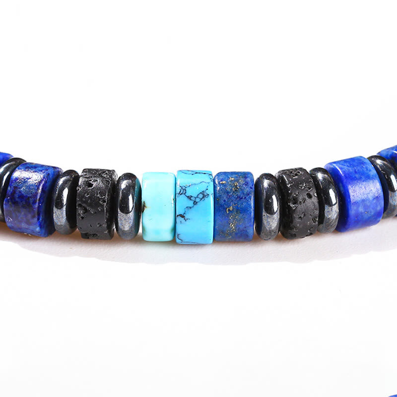 Hematite Turquoise Lazurite Lava Rock Black Glitter Stone Support Bracelet - Image 9