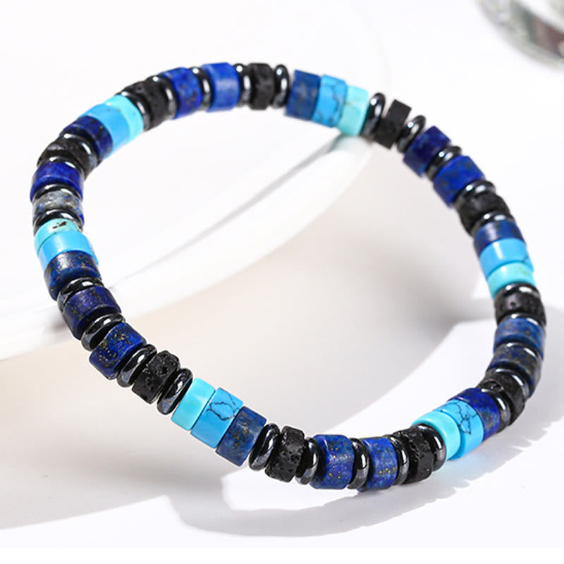 Hematite Turquoise Lazurite Lava Rock Black Glitter Stone Support Bracelet - Image 4