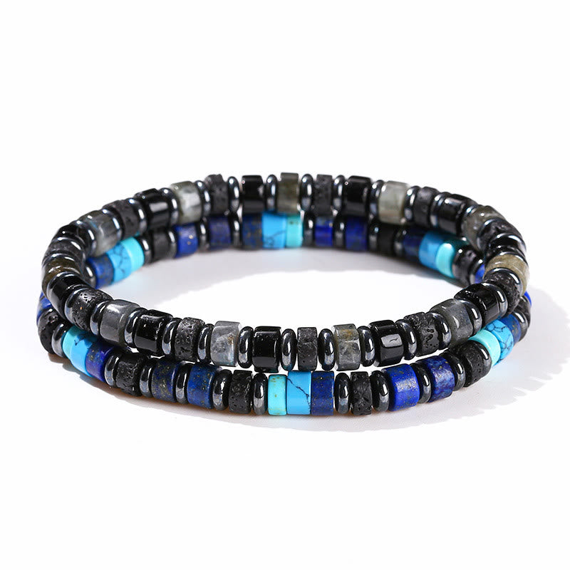 Hematite Turquoise Lazurite Lava Rock Black Glitter Stone Support Bracelet - Image 19