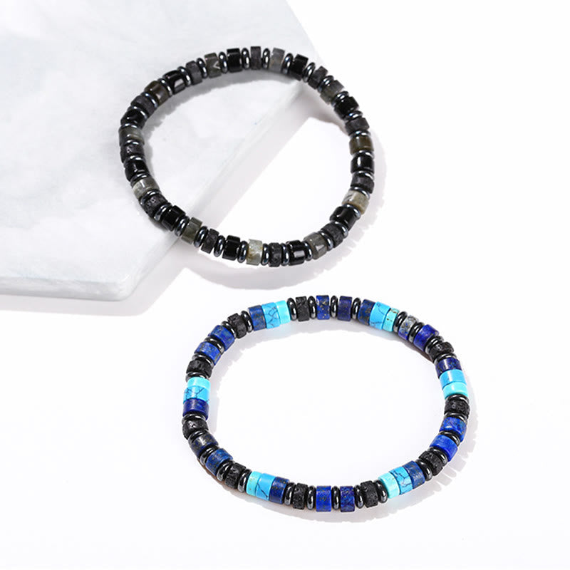 Hematite Turquoise Lazurite Lava Rock Black Glitter Stone Support Bracelet - Image 18