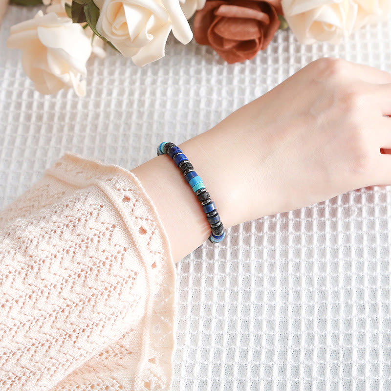 Hematite Turquoise Lazurite Lava Rock Black Glitter Stone Support Bracelet - Image 6