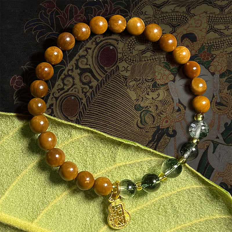 Green Phantom Citrine Rutilated Quartz Super Seven Crystal Confidence Bracelet
