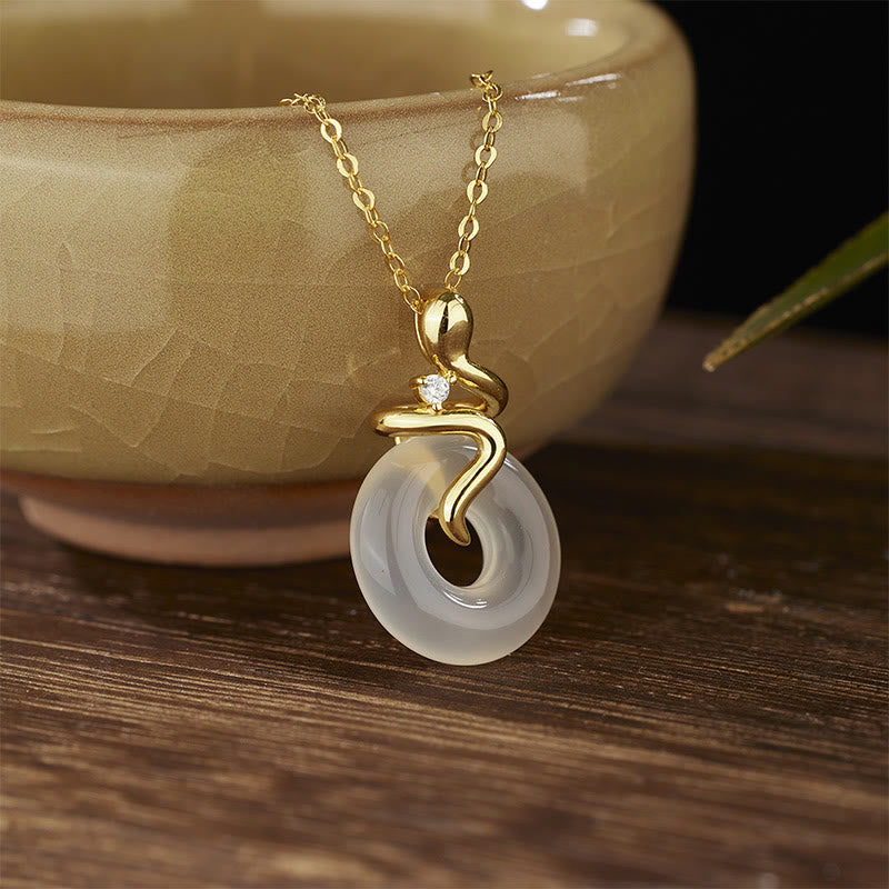 925 Sterling Silver Year Of The Snake Chalcedony Peace Buckle Positive Necklace Pendant
