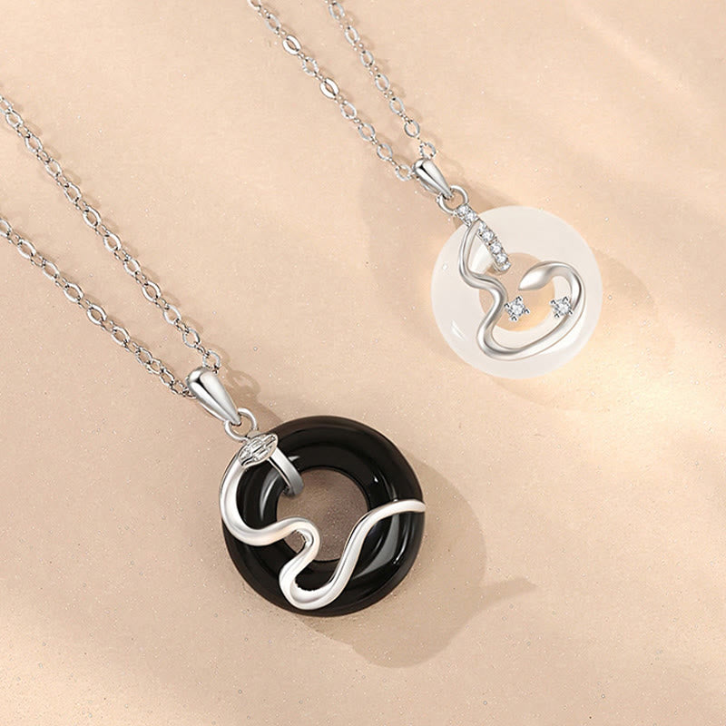 925 Sterling Silver Black Onyx Chalcedony Peace Buckle Year Of The Snake Luck Necklace Pendant - Image 8