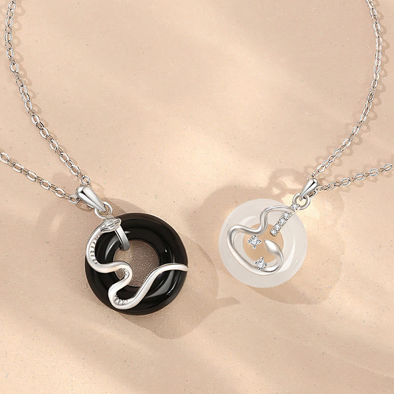 925 Sterling Silver Black Onyx Chalcedony Peace Buckle Year Of The Snake Luck Necklace Pendant - Image 9