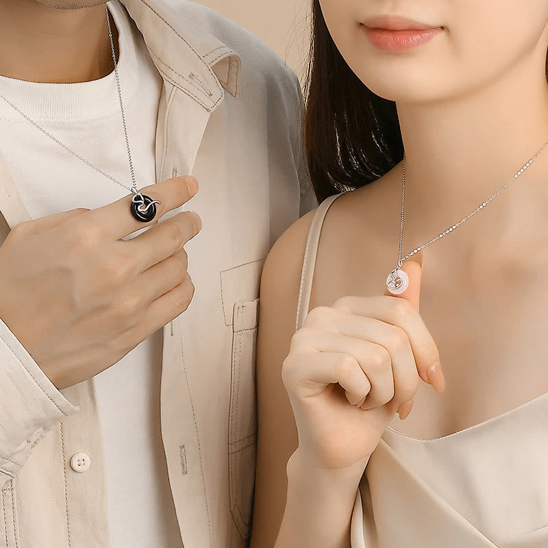 925 Sterling Silver Black Onyx Chalcedony Peace Buckle Year Of The Snake Luck Necklace Pendant - Image 11