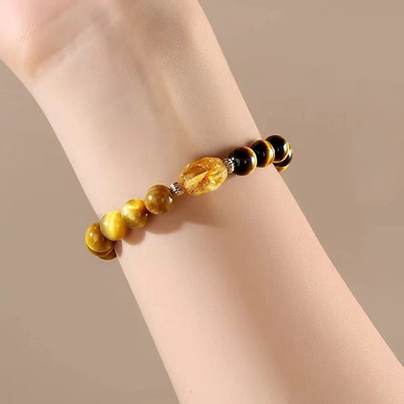 Natural Yellow Black Tiger Eye Citrine Strength Bracelet - Image 6