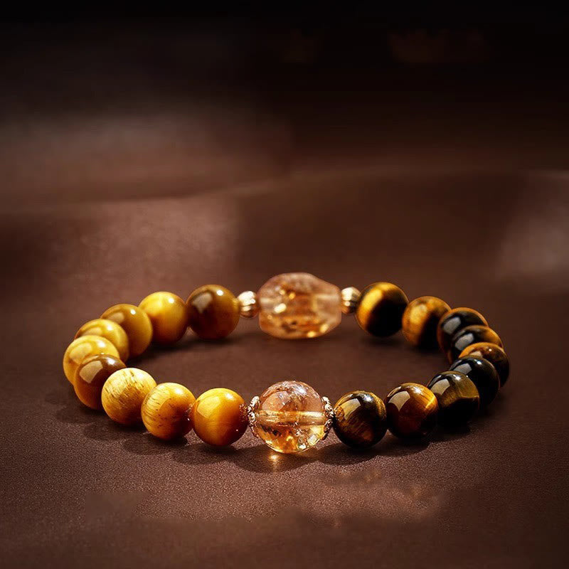 Natural Yellow Black Tiger Eye Citrine Strength Bracelet - Image 8