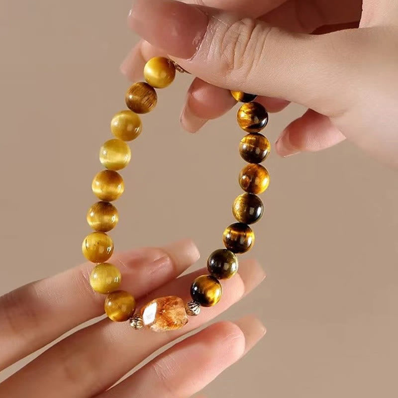 Natural Yellow Black Tiger Eye Citrine Strength Bracelet - Image 7