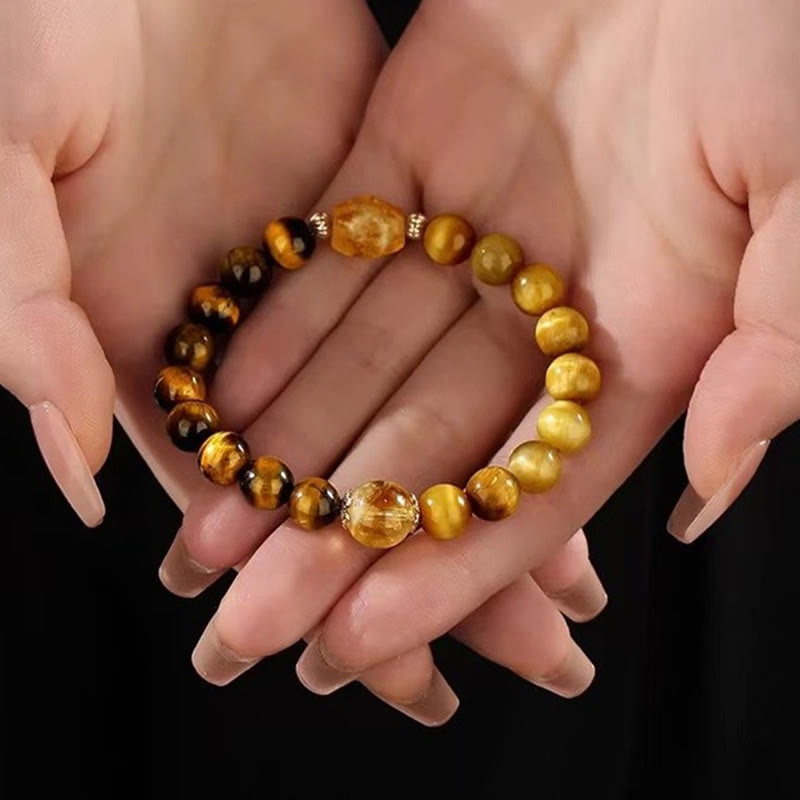Natural Yellow Black Tiger Eye Citrine Strength Bracelet - Image 12