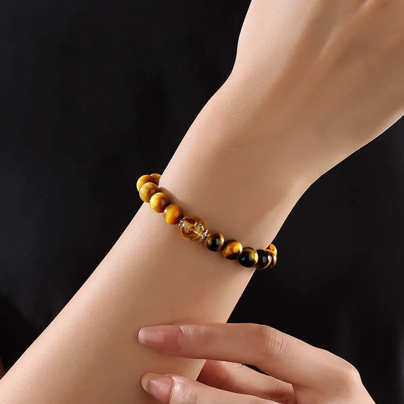 Natural Yellow Black Tiger Eye Citrine Strength Bracelet - Image 9