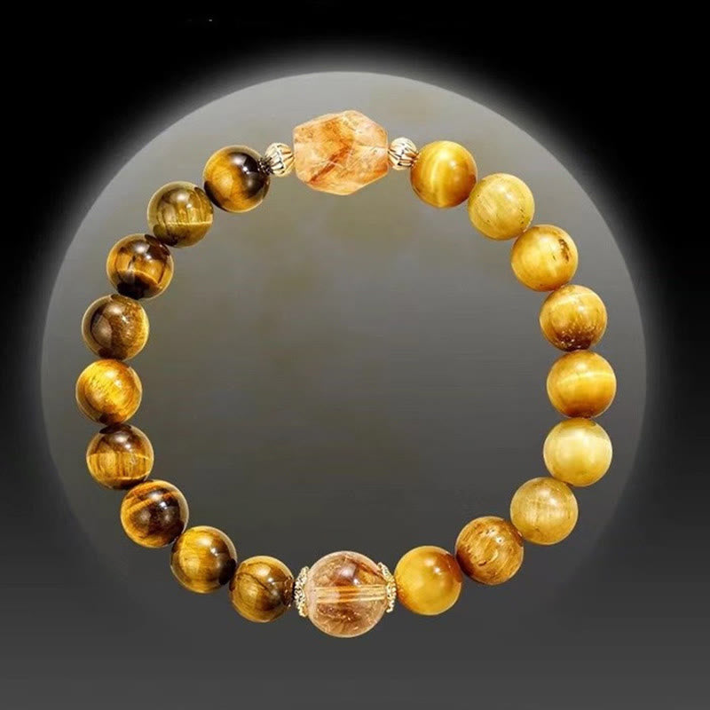 Natural Yellow Black Tiger Eye Citrine Strength Bracelet - Image 13