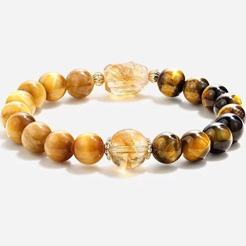 Natural Yellow Black Tiger Eye Citrine Strength Bracelet - Image 14