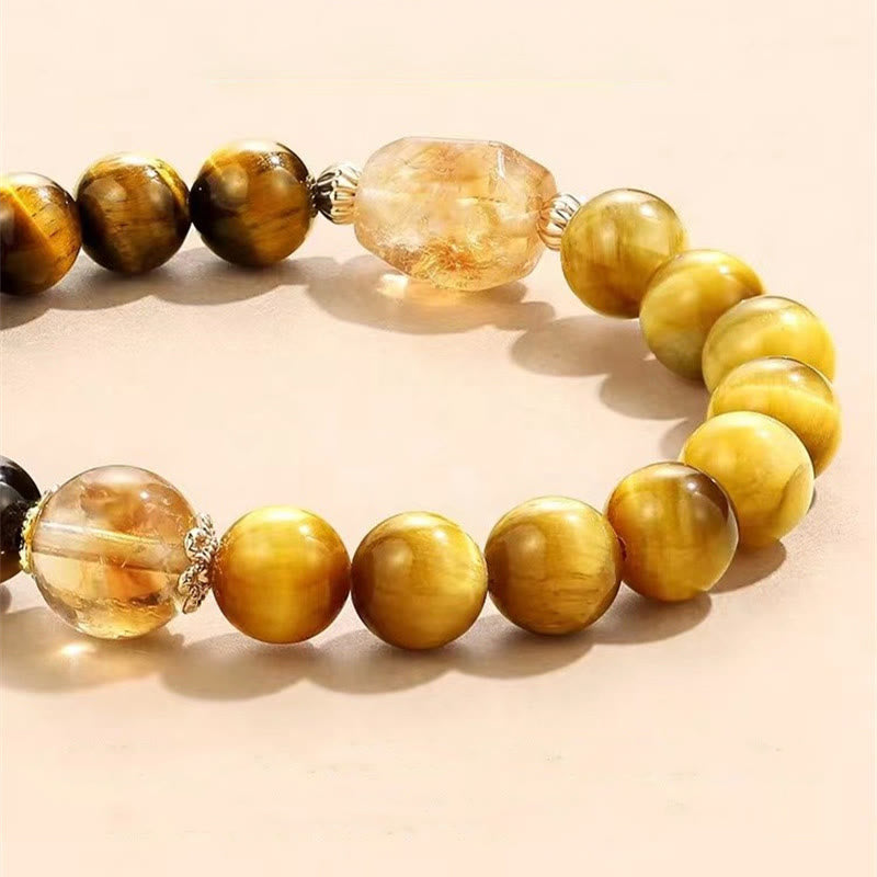 Natural Yellow Black Tiger Eye Citrine Strength Bracelet - Image 3