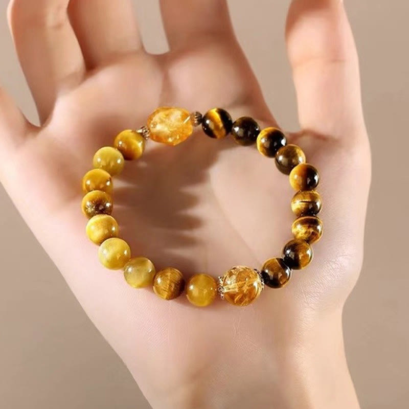 Natural Yellow Black Tiger Eye Citrine Strength Bracelet - Image 11