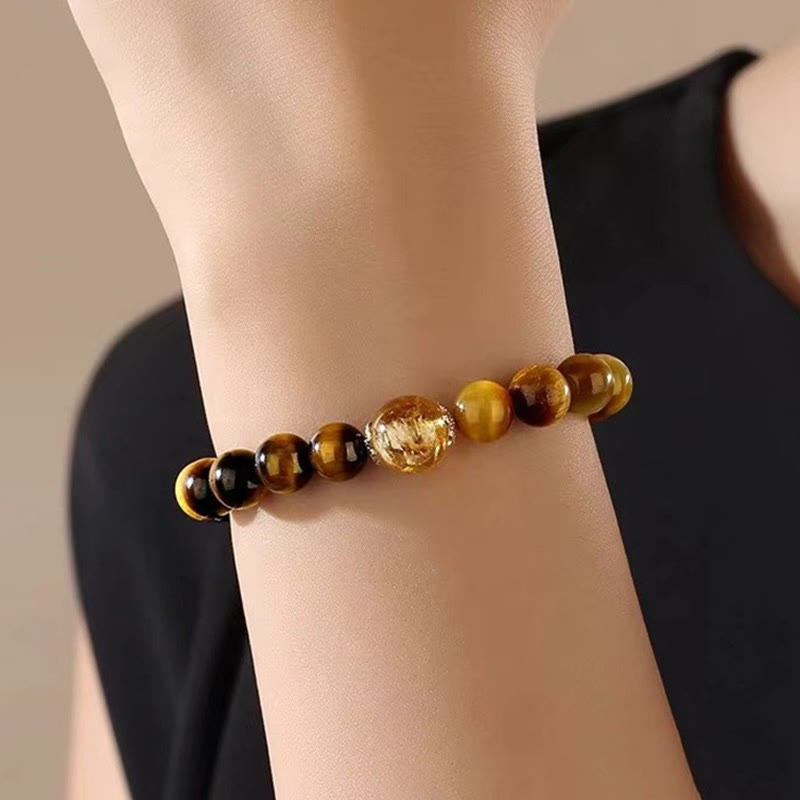 Natural Yellow Black Tiger Eye Citrine Strength Bracelet - Image 10