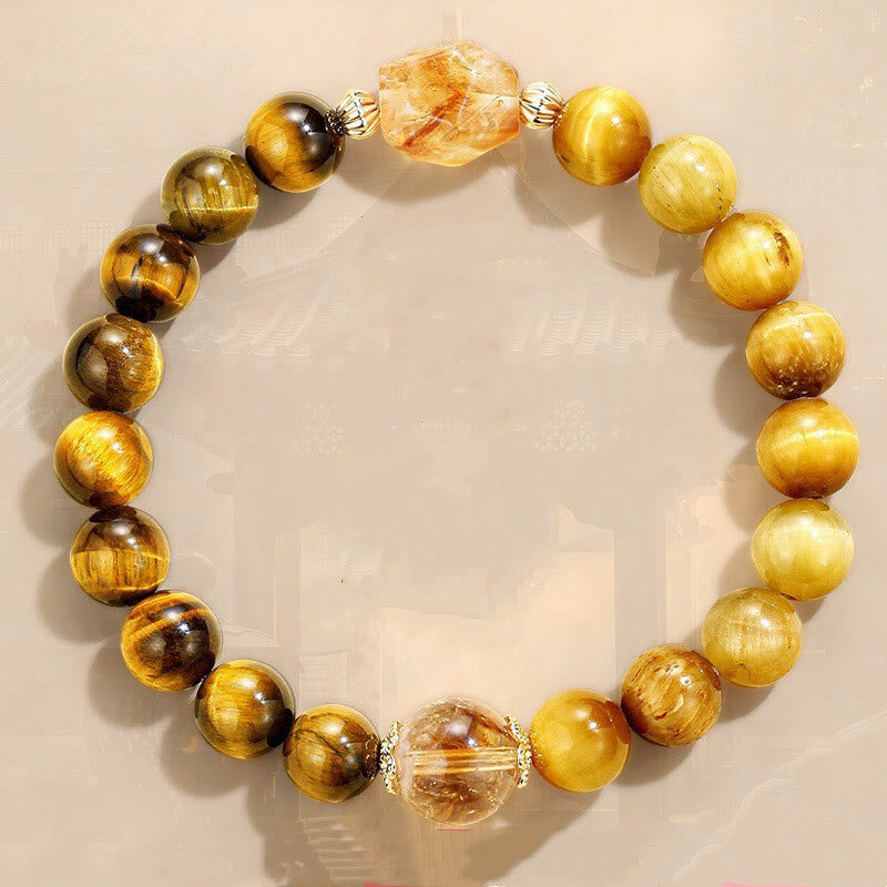 Natural Yellow Black Tiger Eye Citrine Strength Bracelet
